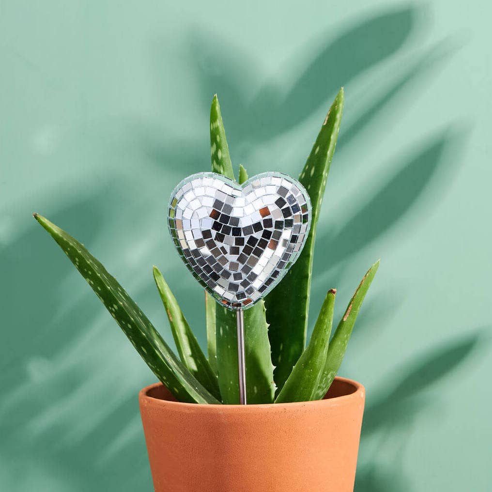 mirrored pot plant Disco Heart Plant Stake – Pink Fern